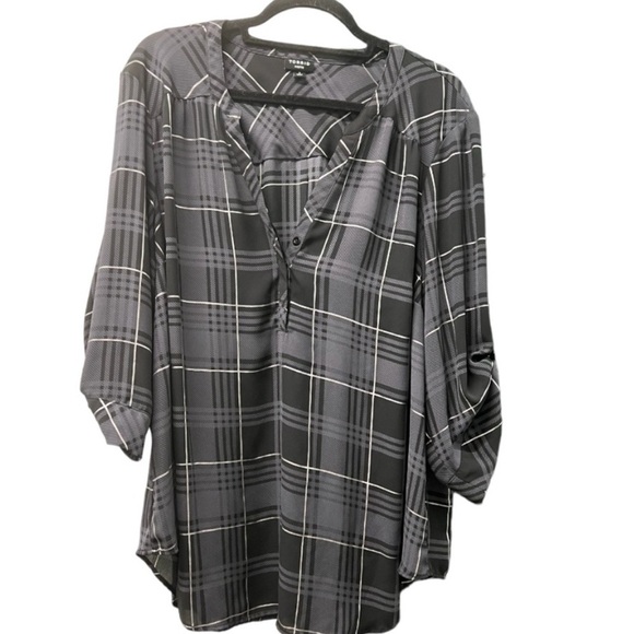 Torrid Harper blouse plaid grey white and black pull over plus size 3 - Picture 1 of 3